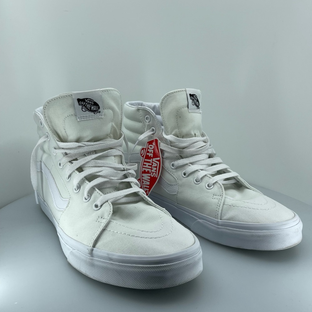 Vans SK8 HI Mens All White Canvas High Top Skateboard Shoes